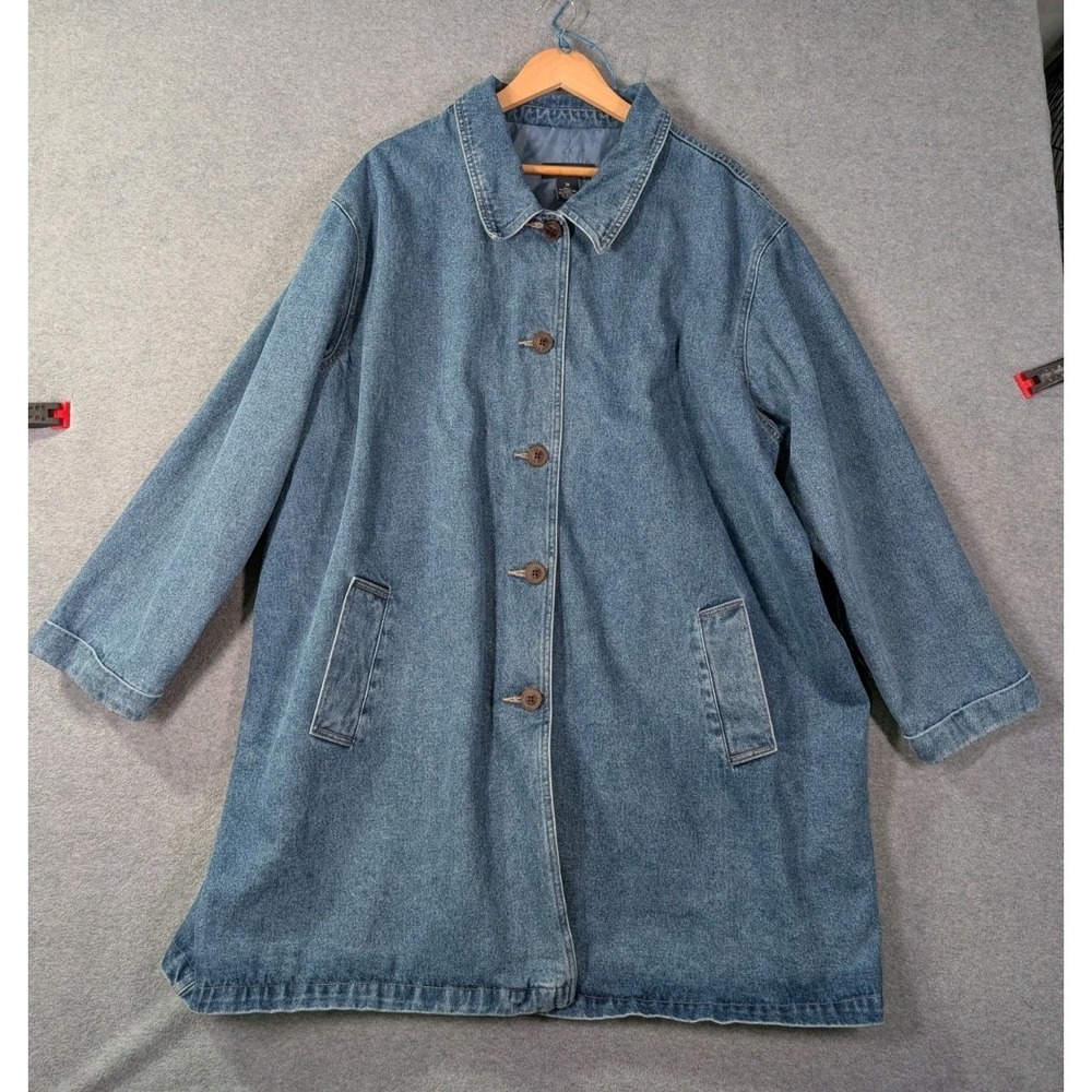 Denim & Co. Womens Denim Coat 3X Lined Button Front Long Duster Plus Size VTG